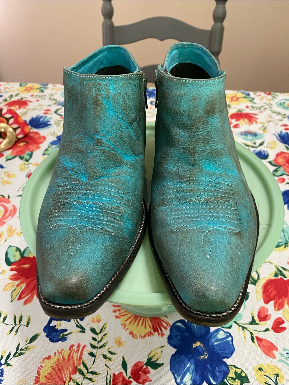Roper Turquoise Leather Ankle Booties
